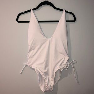 White low open back one piece swimsuit